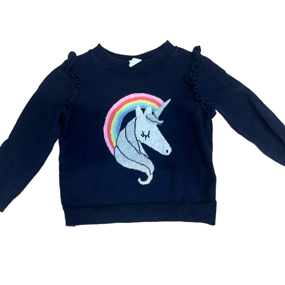 2T navy blue warm toddler unicorn sweater